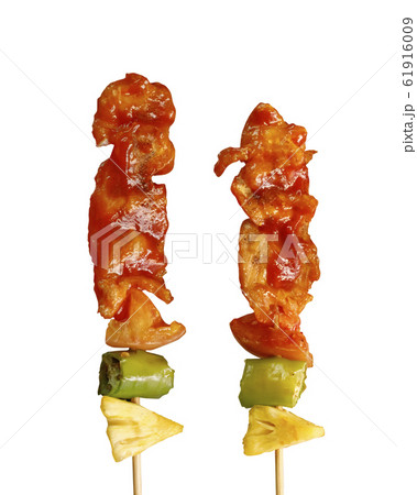 Grilled vegetable and chicken skewers isolated on 61916009
