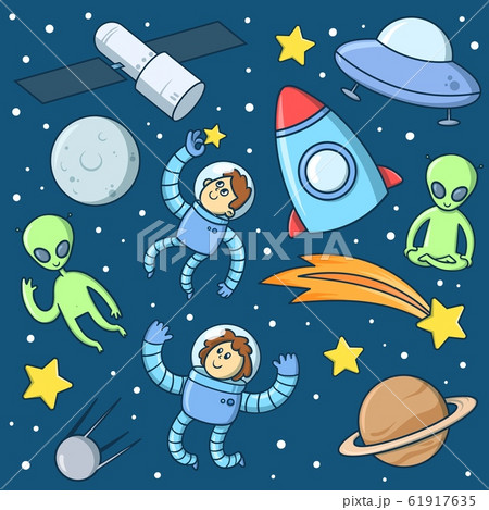 Cartoon astronauts, aliens, rocket, rockets,... - Stock Illustration  [61917635] - PIXTA