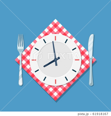 Plate with clock, fork and knife icon Plate with clock, fork and knife icon 61918167