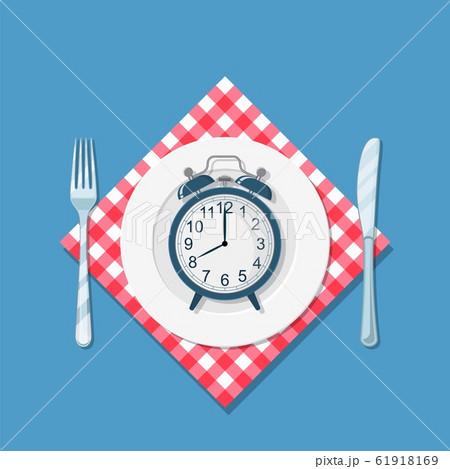 Plate with clock, fork and knife icon 61918169