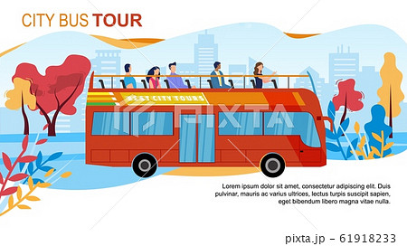 Touristic City Bus Tours Flat Vector Ad Bannerのイラスト素材