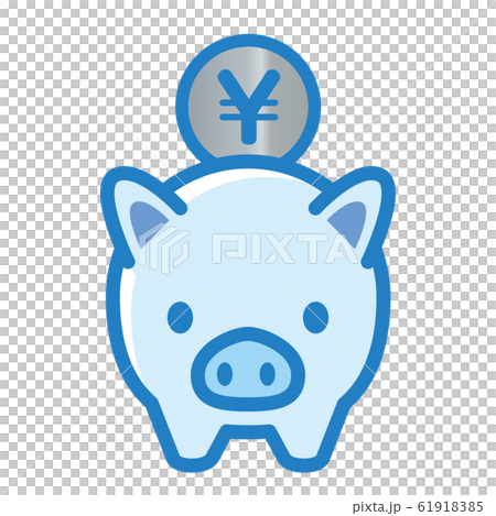 かわいいブタ 豚 の貯金箱と日本円の正面イラスト 1色 貯金 節約のイメージ ベクターデータのイラスト素材