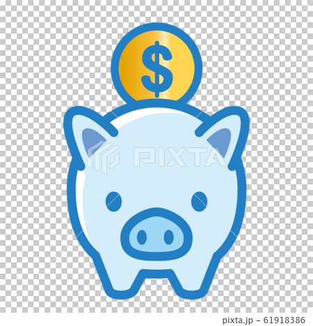 かわいいブタ 豚 の貯金箱とドルの正面イラスト 1色 貯金 節約のイメージ ベクターデータのイラスト素材