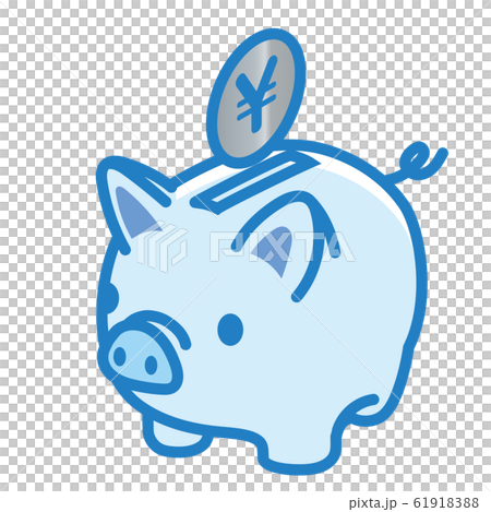 かわいいブタ 豚 の貯金箱と日本円のイラスト 1色 貯金 節約のイメージ ベクターデータのイラスト素材 6191