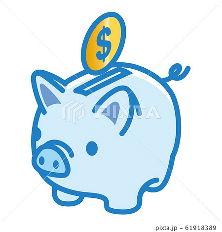 かわいいブタ 豚 の貯金箱とドルの正面イラスト 1色 貯金 節約のイメージ ベクターデータのイラスト素材 6191