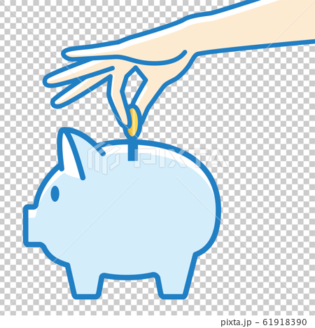 かわいいブタ 豚 の貯金箱と貯金する手のイラスト シンプル 貯金 節約のイメージ ベクターデータのイラスト素材