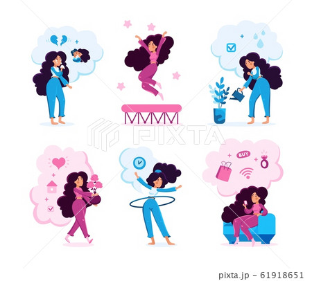 Woman in Different Life Scenes Vector Concepts Set 61918651