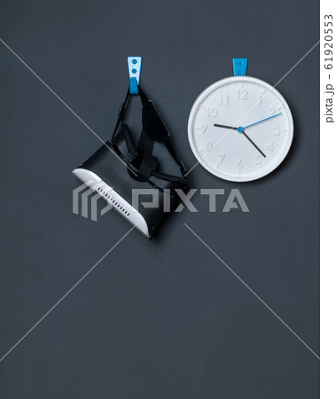 Virtual reality helmet and watch on a gray background Virtual reality helmet and watch on a gray background 61920553
