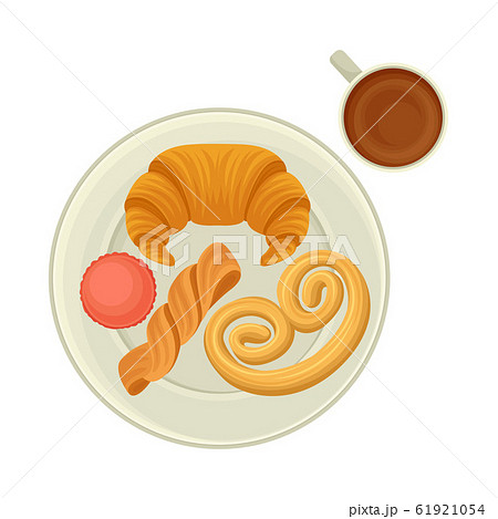 French Pastry with Coffee for Breakfast Vector Illustration French Pastry with Coffee for Breakfast Vector Illustration 61921054