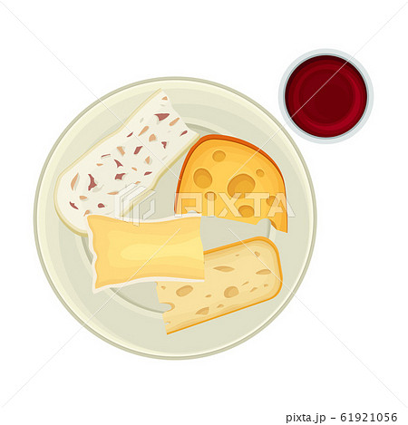 Cheese Served on Plate with Sauce Top View Vector Illustration 61921056