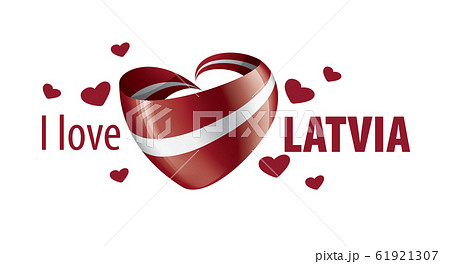 National flag of the latvia in the shape of a heart and the inscription I love latvia. Vector illustration 61921307