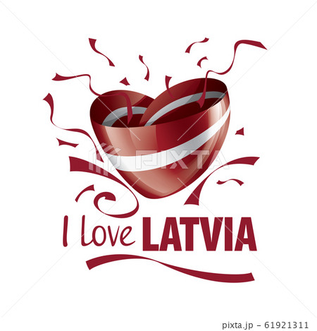 National flag of the latvia in the shape of a heart and the inscription I love latvia. Vector illustration 61921311