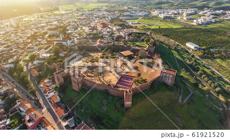 Silves village at the medieval fair, aerial view of the historic castle. Portugal Algarve Silves village at the medieval fair, aerial view of the historic castle. Portugal Algarve 61921520