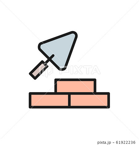 Bricks with building trowel, brickwork flat color line icon. Bricks with building trowel, brickwork flat color line icon. 61922236