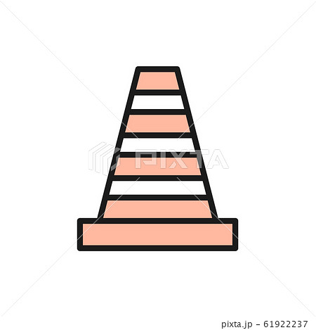 Vector road traffic cone flat color line icon. 61922237
