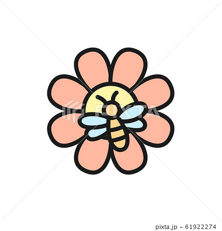 Bee on flower, apiary, beekeeping flat color line icon. 61922274