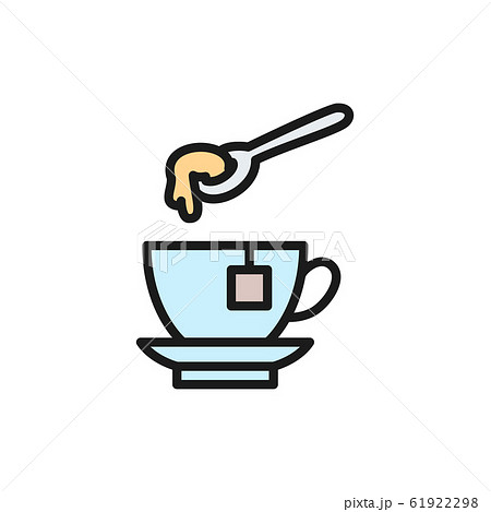 Cup of tea with honey spoon flat color line icon. Cup of tea with honey spoon flat color line icon. 61922298