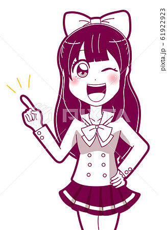 イラスト素材：少女マンガヒロイン　指差し　説明　ウインク 61922923