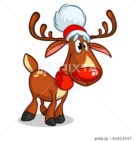 Cartoon funny  Christmas reindeer with red nose. Vector illustration 61923547