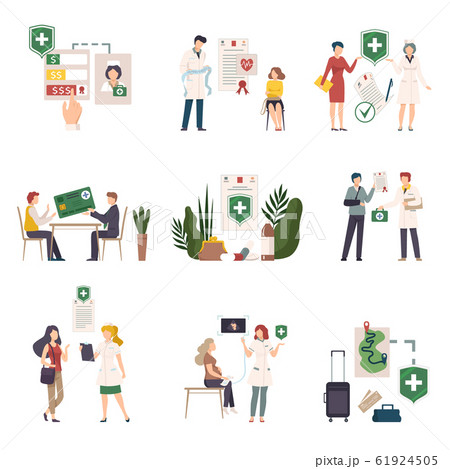 Health Insurance and People Gaining It Vector Illustrations Set Health Insurance and People Gaining It Vector Illustrations Set 61924505