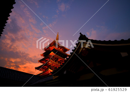 日本の東京都市景観 浅草寺(夕焼け) 日本の東京都市景観 浅草寺(夕焼け) 61925529
