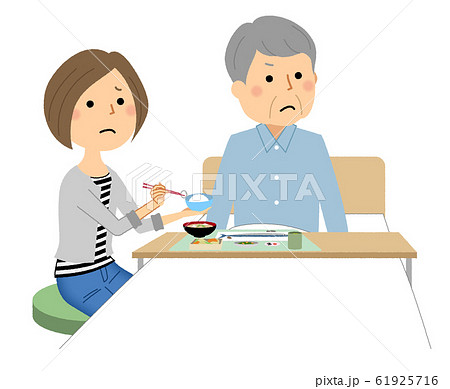 食事を嫌がる高齢者 食事介助 介護のイラスト素材