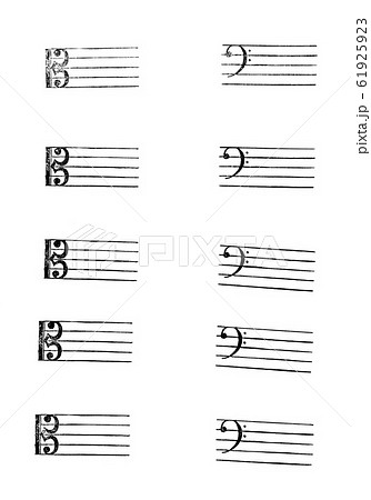 音楽判 消しゴムはんこで製作されたハ音記号とヘ音記号のテンプレート 学習用のイラスト素材
