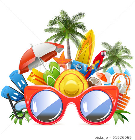 Vector Red Sunglasses with Beach Concept Vector Red Sunglasses with Beach Concept 61926069