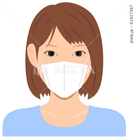 マスクを着けた女性 上半身 イラスト コロナウイルス インフルエンザ 花粉症 のイラスト素材