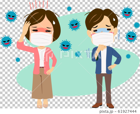 Men and women unwell due to the flu virus (with masks) 61927444