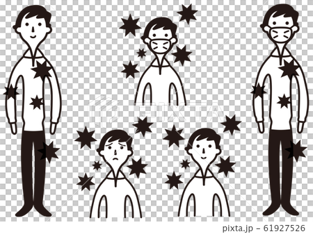 ウイルスに囲まれた男性 モノクロ イラストのイラスト素材