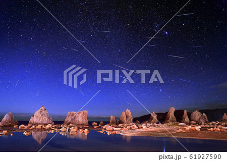 ふたご座流星群と橋杭岩 61927590