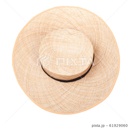 top view of wide-brimmed straw hat isolated 61929060