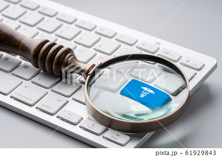 Medical retro keyboard with magnifying glass 61929843
