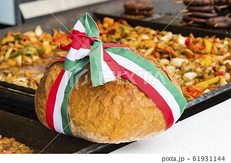 Traditional festive Hungarian bread tied with the flag of Hungary. 61931144