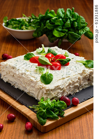 Vegan pie with cream cheese, tomato, basil and 61931886