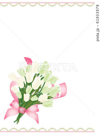 チューリップの花束グリーンとホワイト系春の花イラスト縦スタイル背景素材のイラスト素材