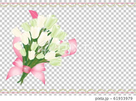 チューリップの花束グリーンとホワイト系春の花イラスト横スタイル背景素材のイラスト素材