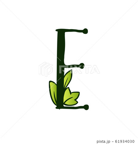 Doodling Eco Alphabet Letter E.Type with Leaves. Isolated Latin Uppercase 61934030