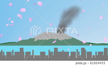 桜島と桜の花びらのイラスト素材のイラスト素材 桜島と桜の花びらのイラスト素材のイラスト素材