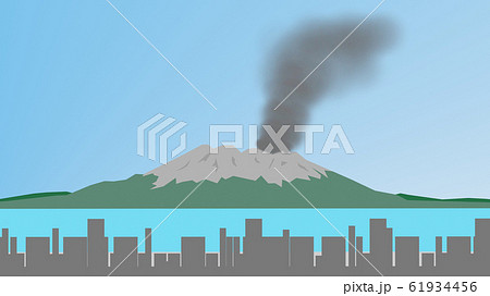 噴火する桜島と鹿児島のイラスト素材のイラスト素材 61934456 Pixta