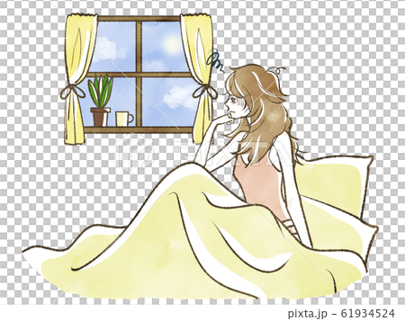 ベッドから窓の外を眺める女性-睡眠不足・体調不良 ベッドから窓の外を眺める女性-睡眠不足・体調不良 61934524
