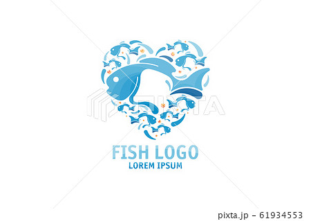 Heart shape fish logo design. Template for seafood restaurant, shop and sushi bar. Flat vector illustration EPS 10 Heart shape fish logo design. Template for seafood restaurant, shop and sushi bar. Flat vector illustration EPS 10 61934553