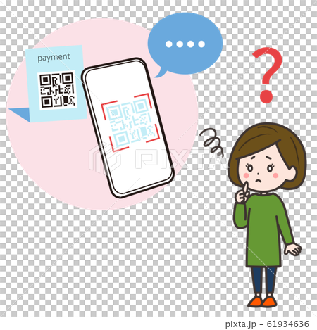 Smartphone QR code reading Woman who is troubled with no reaction Illustration 61934636