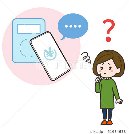 スマートフォン　モバイル決済　無反応に困る女性　イラスト 61934638