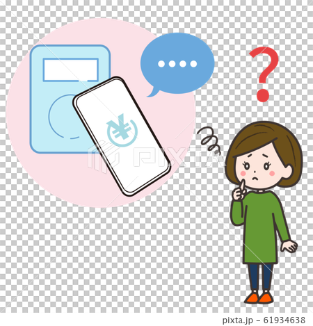 スマートフォン　モバイル決済　無反応に困る女性　イラスト 61934638