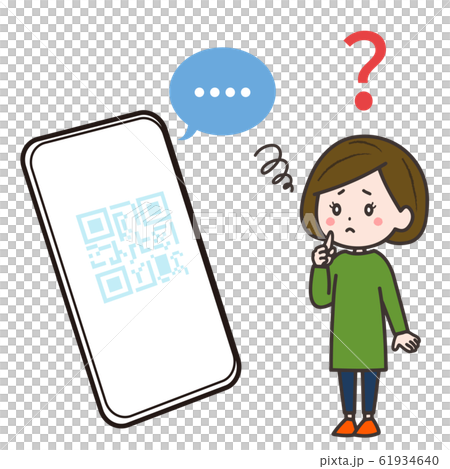 スマートフォン　QRコード決済　無反応に困る女性　イラスト 61934640