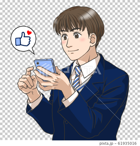 スマホを使う男子高校生のイラスト素材