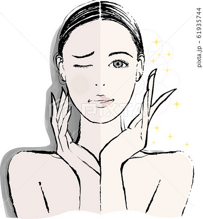 女性　くすみ　ビフォーアフター 61935744