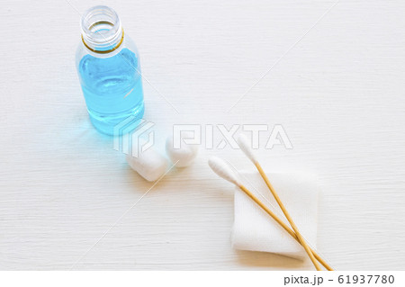 alcohol ,cotton ,bandage first aid for wound decoration on background white 61937780